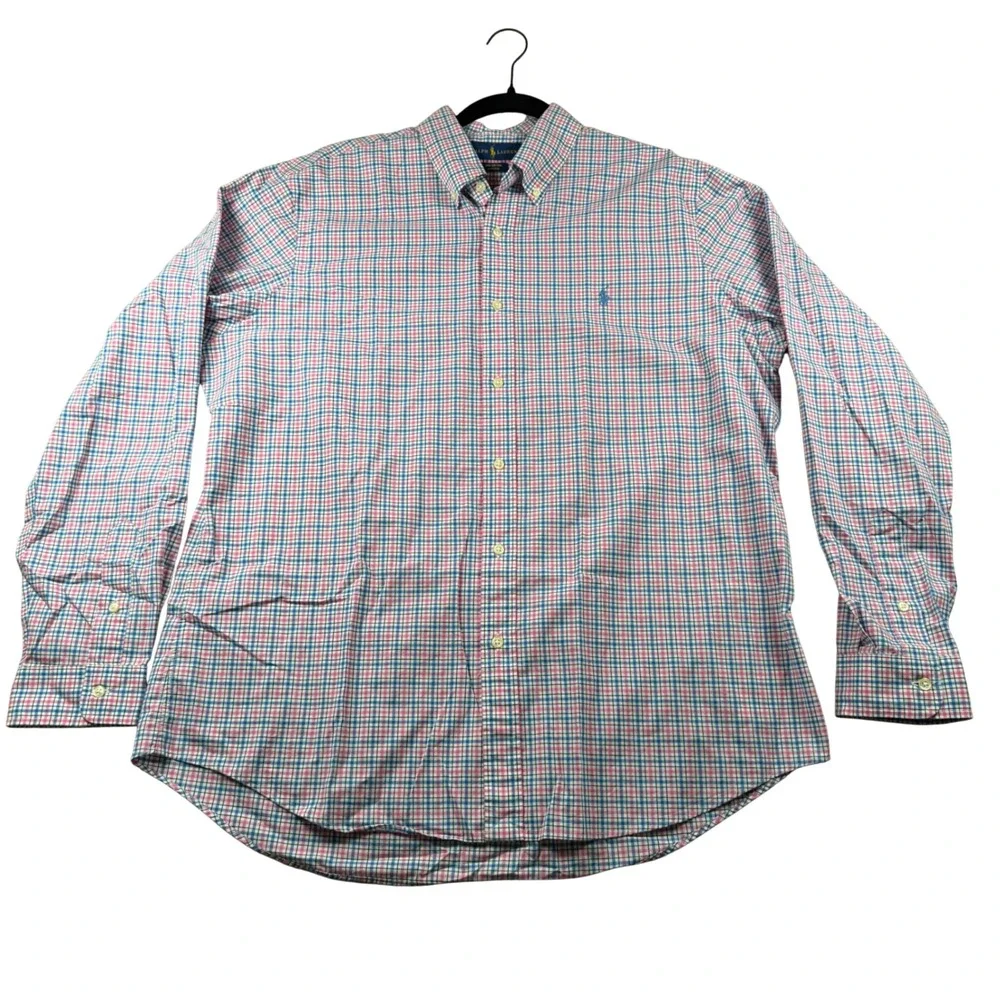 Polo Ralph Lauren Mens XL Pink Blue Plaid Cotton Stretch Button Down Shirt